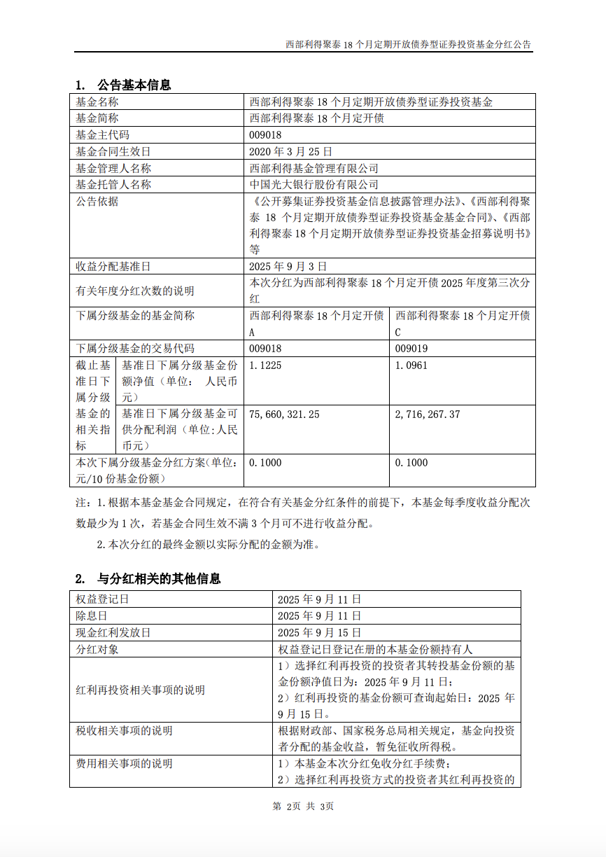 基金分红：新华安享惠金定期债券基金10月20日分红