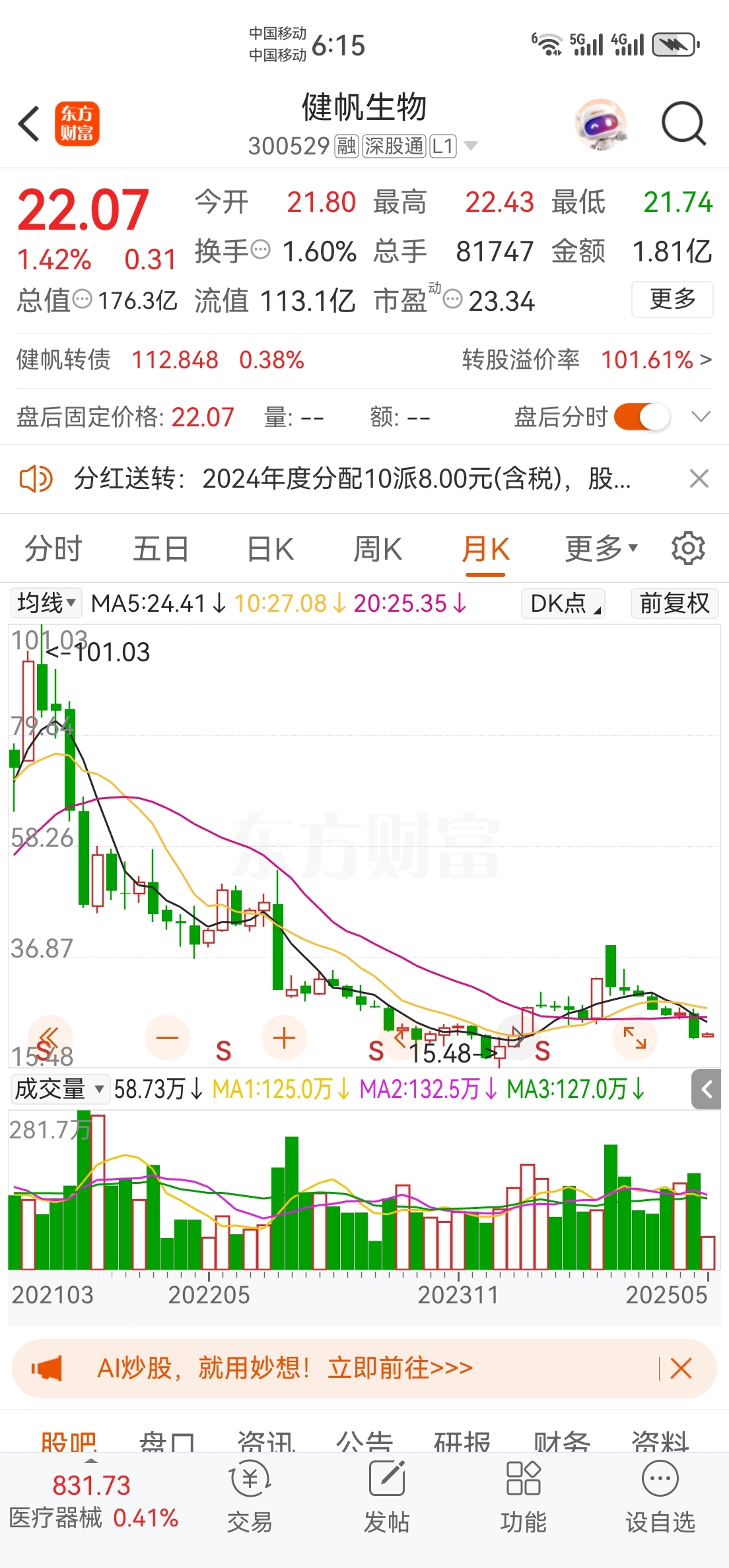 6月13日好客转债下跌0.38%，转股溢价率9.9%